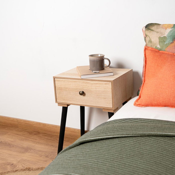 Vinthera Table de chevet Moa 35x26x50 cm en MDF naturel avec pieds en pin