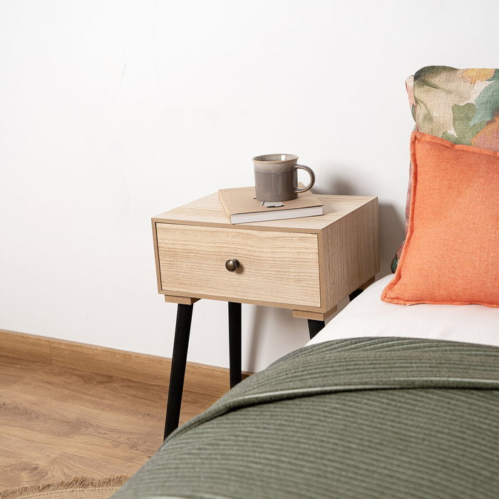Vinthera Table de chevet Moa 35x26x50 cm en MDF naturel avec pieds en pin