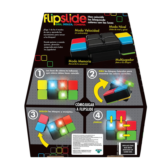 MOOSE - Jeu Flipslide 90984 en espagnol - Jeu électronique portable avec 4 modes (Vitesse, Niveau, Mémoire, Multijoueur) - Pour enfants dès 8 ans