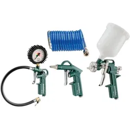 Metabo LPZ 4 Set, Coffret d'outils pneumatiques avec soufflette, pistolet à peinture, pistolet de gonflage et flexible spiralé 4.9 m