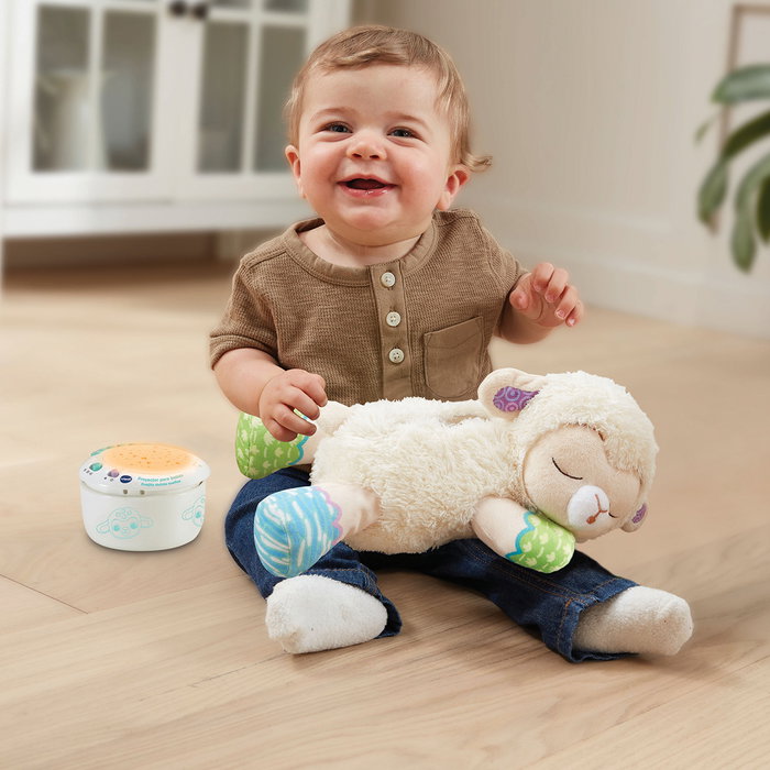V-Tech Veilleuse Peluche Musicale Proyector Ovejita avec Sensor de Son et Discos Intercambiables - 70+ Melodias, Historias, Sonidos - Langue: Espagnol, Modèle 80-550522