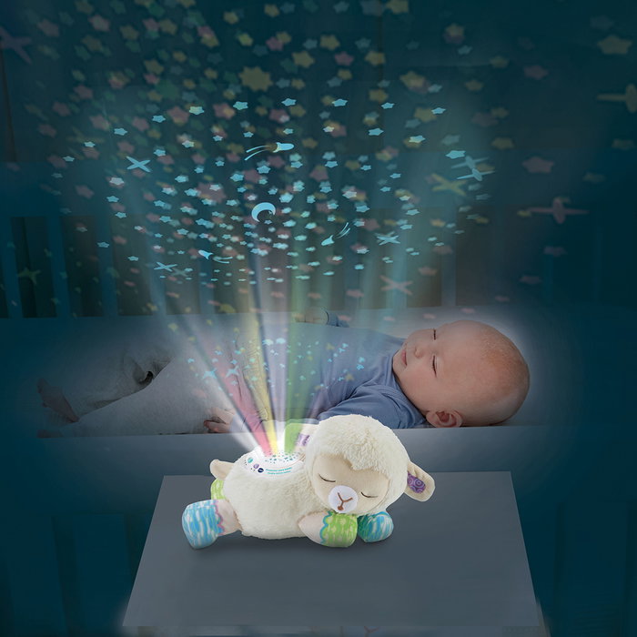 V-Tech Veilleuse Peluche Musicale Proyector Ovejita avec Sensor de Son et Discos Intercambiables - 70+ Melodias, Historias, Sonidos - Langue: Espagnol, Modèle 80-550522