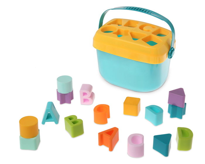 KioKids - Cubo de formes et lettres à encastrer, jeu éducatif en plastique avec poignée pour enfants +12 mois, 16 pièces multicolores