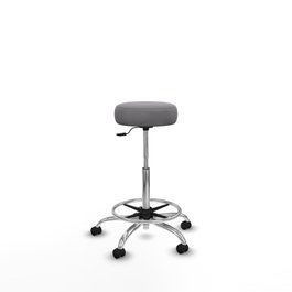 PIQUERAS Y CRESPO Tabouret Tolosa Pivotant Cuir écologique Gris Structure chromée Roulettes moquette