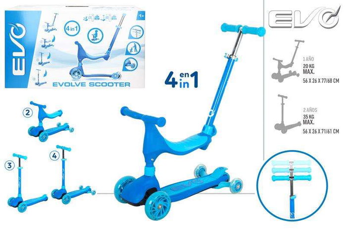 Color Baby Patinete Evo-Scooter Ride On 4 en 1 Bleu - Tricycle Évolutif 3 Roues dès 12 Mois