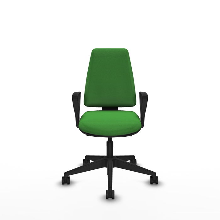 Chaise Elche Asynchrone Tissu Vert Base pyramidale noire Accoudoirs fixes Sans appui-tête Roulettes 65mm nylon Chaise Elche Asynchrone Tissu Vert Base pyramidale noire Accoudoirs fixes Sans appui-tête Roulettes 65mm nylon