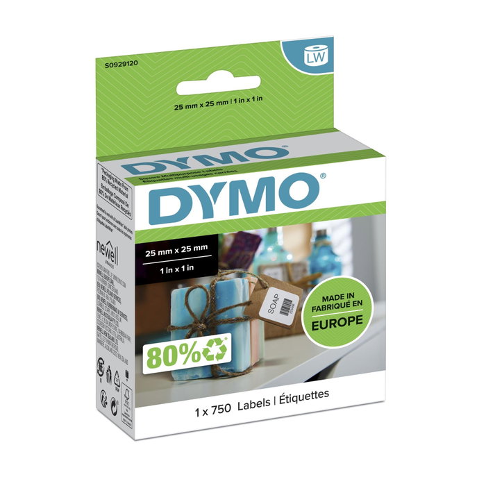 Dymo Rouleau d'étiquettes carrées blanches 25x25 mm, 750 unités Dymo Rouleau d'étiquettes carrées blanches 25x25 mm, 750 unités