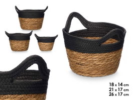 GIFTDECOR Set de 3 paniers ronds avec anses Negro-Natural