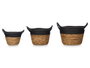 Giftdecor Set de 3 Paniers Ronds en Papier et Fibre Naturelle avec Anses, 20 x 26 x 16 cm, Noir et Naturel (Set de 8)