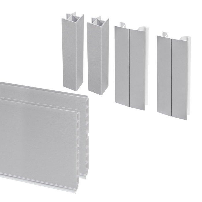 Emuca Lot de 2 plinthes de cuisine Plasline avec raccords, hauteur 150mm, 2 profils longueur 2.35m, Plastique, anodisé satiné Emuca Lot de 2 plinthes de cuisine Plasline avec raccords, hauteur 150mm, 2 profils longueur 2.35m, Plastique, anodisé satiné