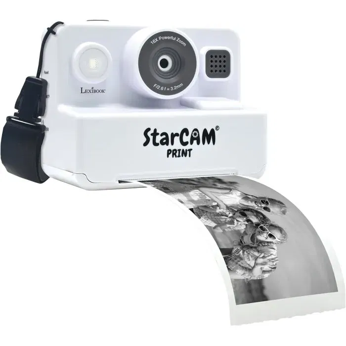 Lexibook StarCAM Print - Appareil photo instantané numérique HD avec impression, 2 capteurs 1,3 MP, fonctions vidéo, 32 Go Micro-SD, kit de personnalisation, rechargeable USB-C