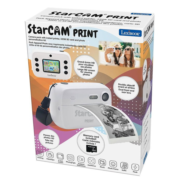 Lexibook StarCAM Print - Appareil photo instantané avec carte SD 32 Go et kit de personnalisation