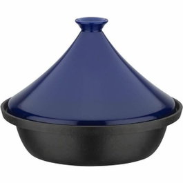 GSW Tajine en fonte massive avec couvercle céramique, 30 x 22 cm, Bleu