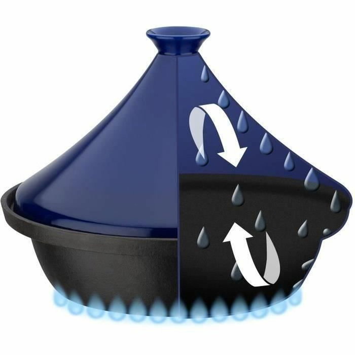 GSW Tajine en fonte massive avec couvercle céramique, 30 x 22 cm, Bleu GSW Tajine en fonte massive avec couvercle céramique, 30 x 22 cm, Bleu