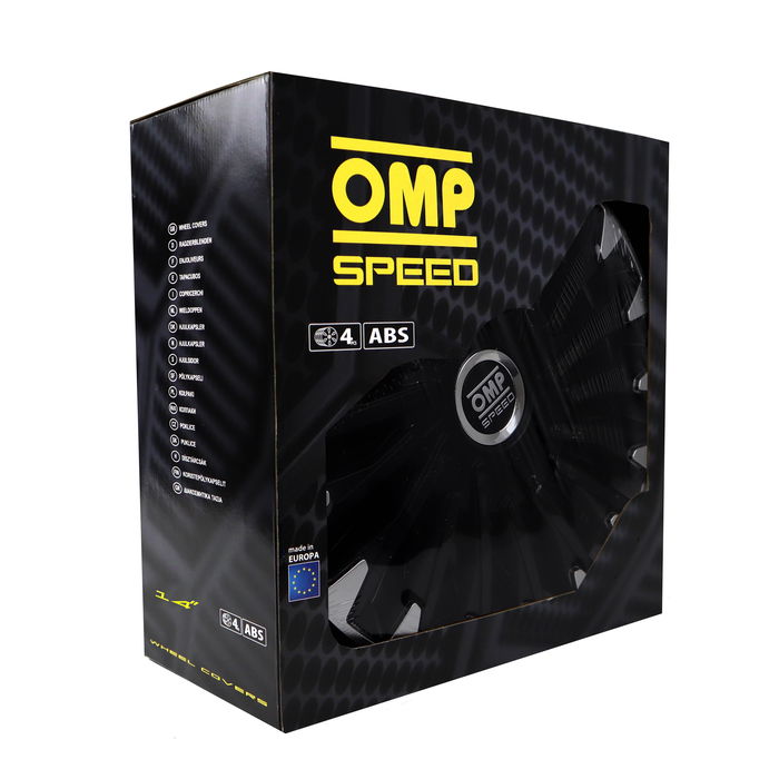 OMP Speed Jeu de 4 enjoliveurs Stinger Noir-Argent 14" OMPS07021412