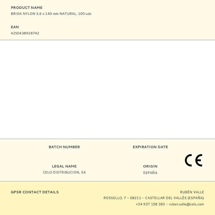 Celo Brida nylon 3,6 x 140 mm naturelle, 100 uds