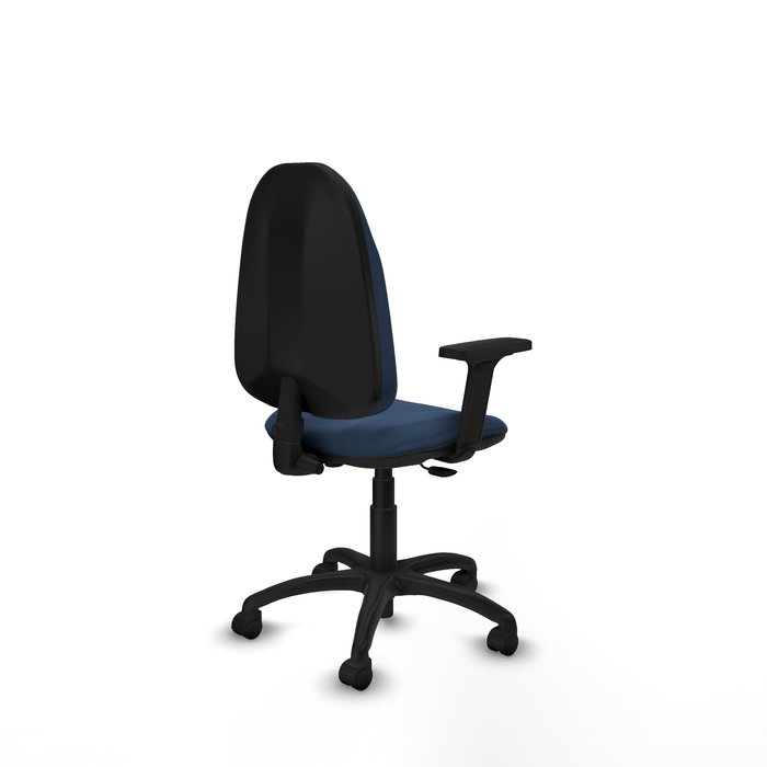 Chaise Algarra Contact permament de base Cuir écologique Bleu foncé Structure polyamide noire Accoudoir 2D Sans appui-tête Roulettes en nylon 50 mm