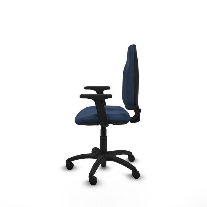 Chaise Algarra Contact permament de base Cuir écologique Bleu foncé Structure polyamide noire Accoudoir 2D Sans appui-tête Roulettes en nylon 50 mm