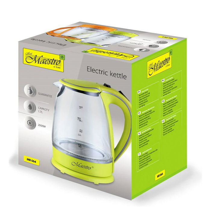 Bouilloire Feel Maestro MR-064 Vert Transparent verre 2000 W 1,7 L Bouilloire Feel Maestro MR-064 Vert Transparent verre 2000 W 1,7 L