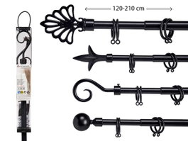 GIFTDECOR Barre à rideaux noire 120-210 cm assortiment