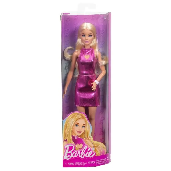 Barbie Poupée Barbie Fashionistas Robe Scintillante HYT88 Cheveux Blonds Robe Fuchsia Scintillante 148 caractères