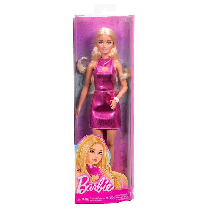 Barbie Fashionista - Poupée avec Robe Rose Métallisé à Décolleté Cœur - Accessoires : Bracelet Blanc et Escarpins à Plateforme - Pour Enfant +3 Ans - Hyt88