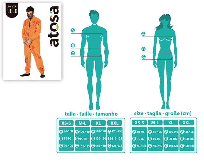 Déguisement Homme Adulte Prisonnier Sanguinolent Psychopathe Cannibale Taille XL - Déguisement d'Halloween en Polyester Orange