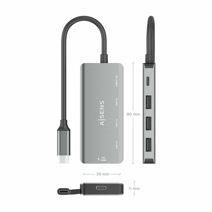Hub USB Aisens CPNT Gris 100 W