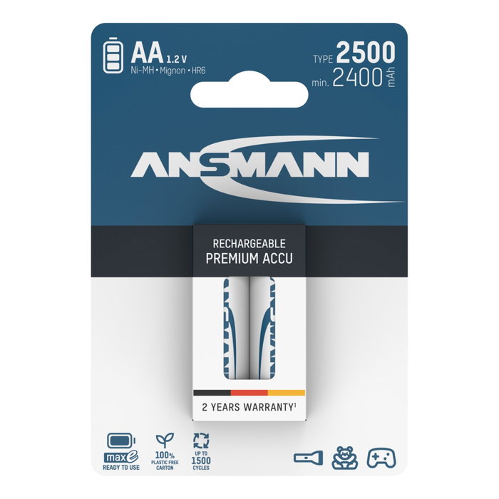 Ansmann maxE NiMH AA 2500 2400 mAh (Blister de 2) lifepack Ansmann maxE NiMH AA 2500 2400 mAh (Blister de 2) lifepack