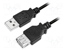 LOGILINK Câble USB 2.0 de 2m, USB A socle vers USB A prise, noir