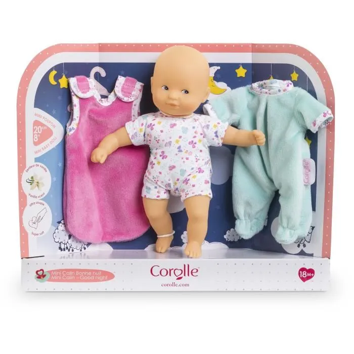 Corolle - Mini Calin Bonne Nuit Papillons - Poupon en tissu souple 20 cm avec pyjama et turbulette, parfum vanille, pour enfants dès 18 mois