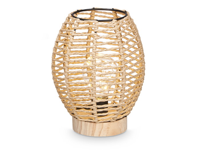 GIFTDECOR Lampara de sobremesa ovalada cuerda base madera Marron