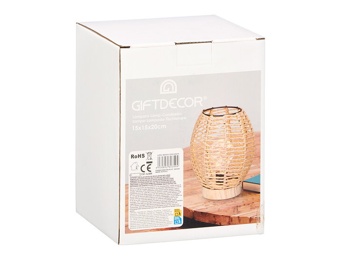 GIFTDECOR Lampara de sobremesa ovalada cuerda base madera Marron