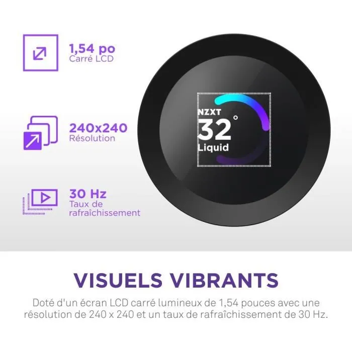 NZXT Kraken Plus 360 (RL-KN360-B2) - Watercooling avec écran LCD carré 1.54" personnalisable - Noir - Refroidissement liquide pour PC