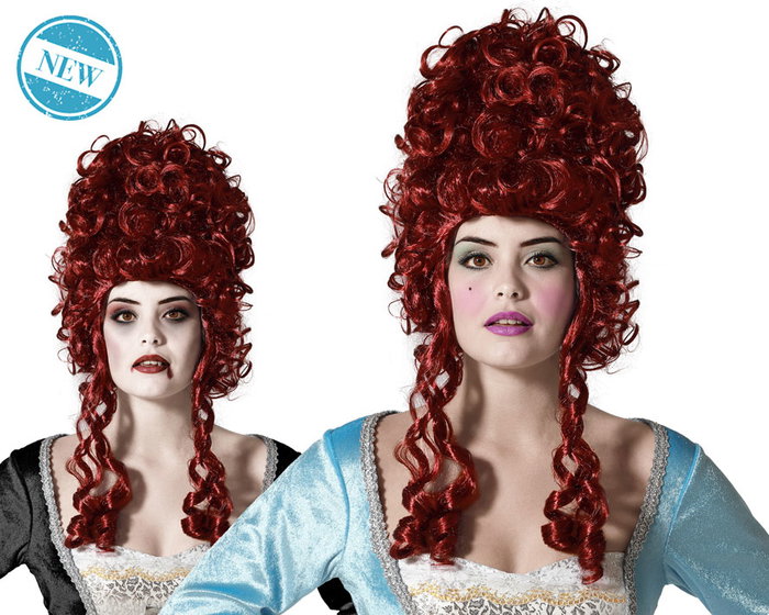 Perruque époque rousse bouclée 260 g pour déguisement, style 18e siècle, thème Halloween et carnaval Perruque époque rousse bouclée 260 g pour déguisement, style 18e siècle, thème Halloween et carnaval