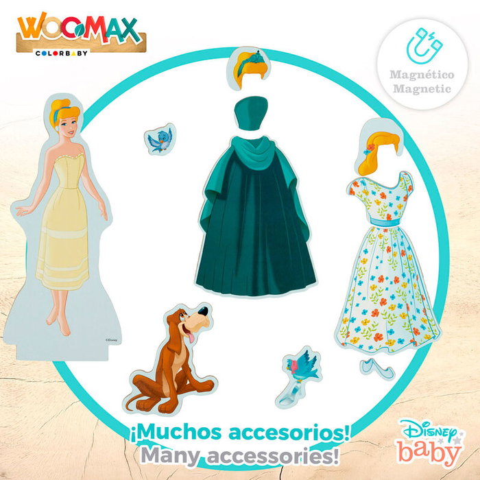 WOOMAX Jeu magnétique en bois Princesses Disney Cendrillon - 30 pièces - À partir de 3 ans
