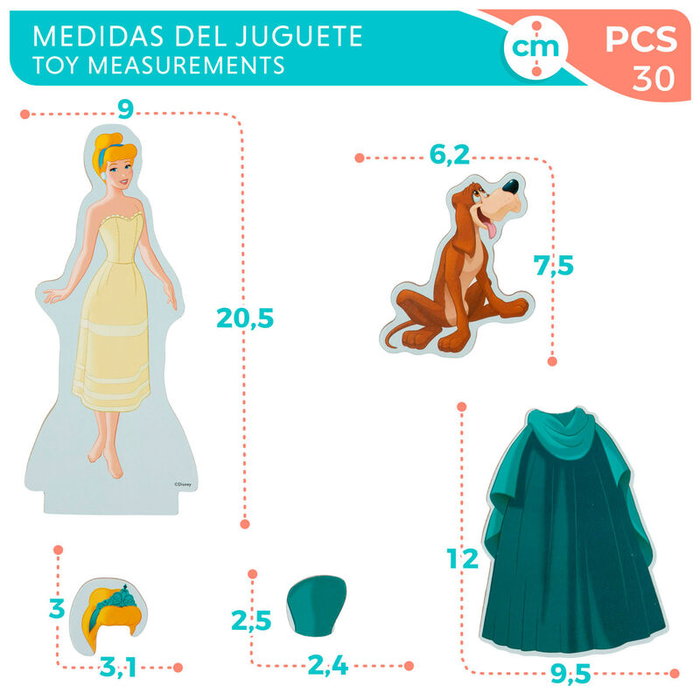 WOOMAX Jeu magnétique en bois Princesses Disney Cendrillon - 30 pièces - À partir de 3 ans