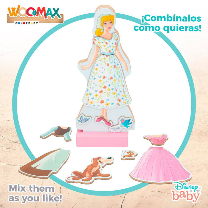 WOOMAX Jeu magnétique en bois Princesses Disney Cendrillon - 30 pièces - À partir de 3 ans