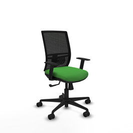 Chaise Yunquera Synchro 4 positions tissu Vert Maille Noir Base en nylon noir Accoudoir 1D Sans appui-tête Roulettes 65mm nylon