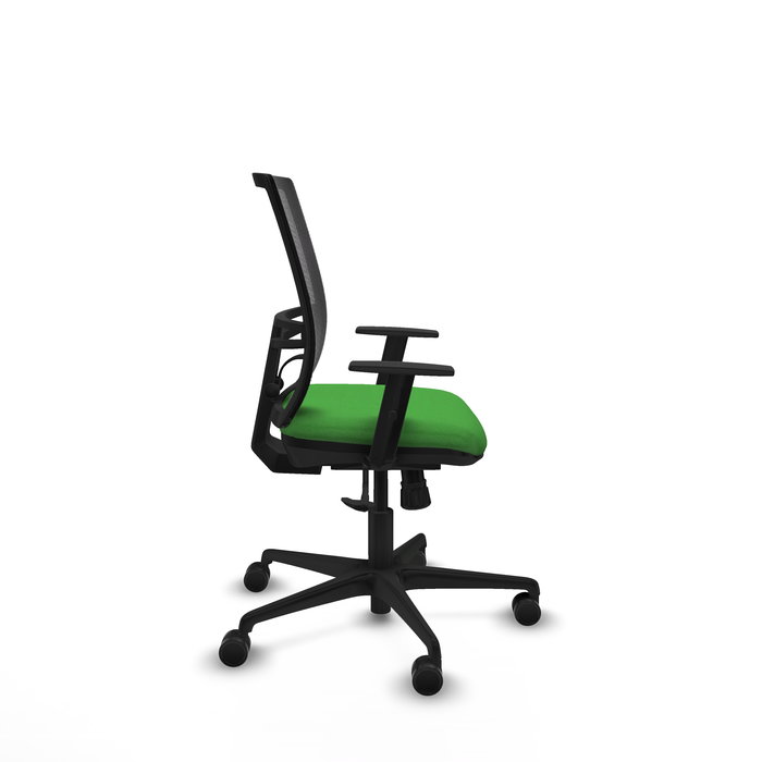 Chaise Yunquera Synchro 4 positions tissu Vert Maille Noir Base en nylon noir Accoudoir 1D Sans appui-tête Roulettes 65mm nylon