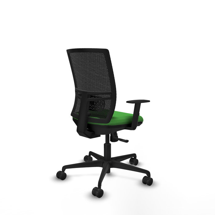 Chaise Yunquera Synchro 4 positions tissu Vert Maille Noir Base en nylon noir Accoudoir 1D Sans appui-tête Roulettes 65mm nylon