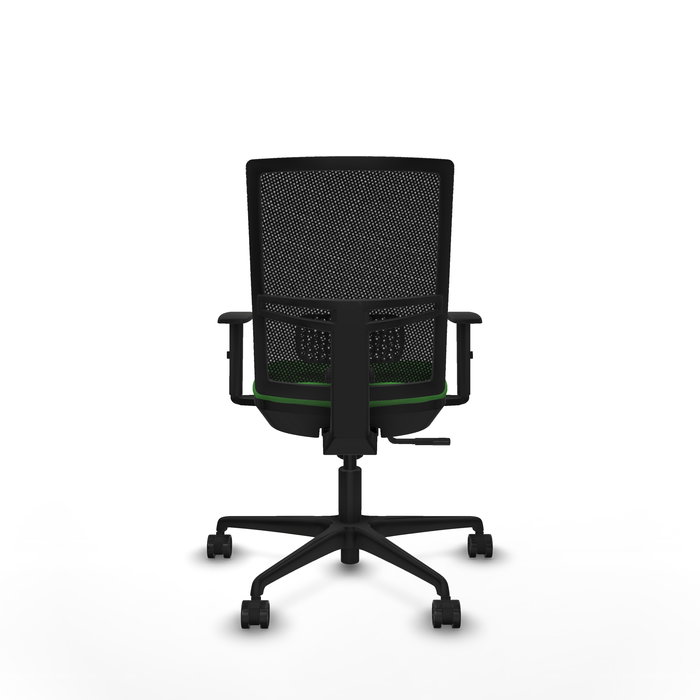 Chaise Yunquera Synchro 4 positions tissu Vert Maille Noir Base en nylon noir Accoudoir 1D Sans appui-tête Roulettes 65mm nylon