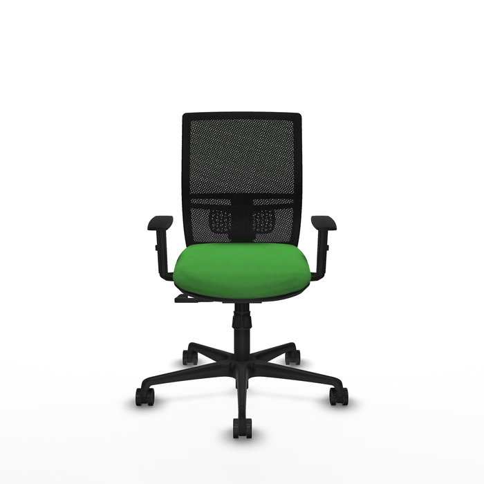 Chaise Yunquera Synchro 4 positions tissu Vert Maille Noir Base en nylon noir Accoudoir 1D Sans appui-tête Roulettes 65mm nylon