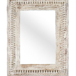 GINER Y COLOMER Miroir de Mur Rectangulaire en Bois de Manguier 130 cm - Cadre Blanc Décapé avec Moulures Main - Luna 88x58 cm - Style Vintage