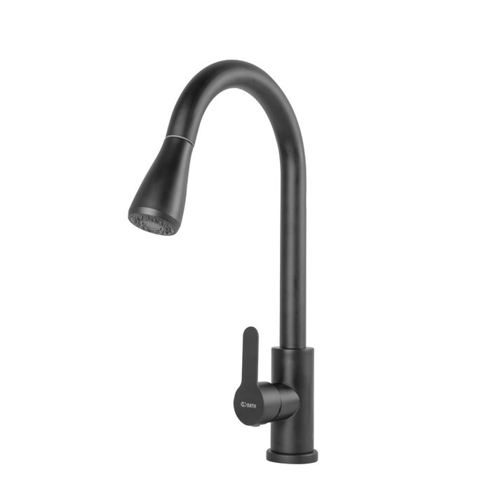 Robinet de cuisine bec haut noir avec levier unique, eau chaude/froide, laiton/zinc