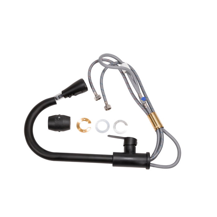 Robinet de cuisine bec haut noir avec levier unique, eau chaude/froide, laiton/zinc