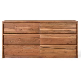 GINER Y COLOMER Aparador 6 tiroirs en bois d'acacia massif teinté naturel - Dimensions 150 x 40 x 75 cm