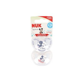 NUK CHUPETE SPACE MICKEY GRIS 6-18 mois, silicone, 2 unités