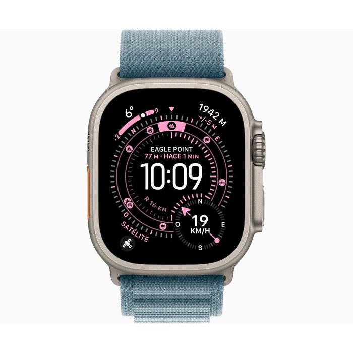 Apple Watch Ultra 3 GPS + Cellular - 49mm - Boîtier Natural Titanium - Bracelet Light Blue Alpine Loop - Large