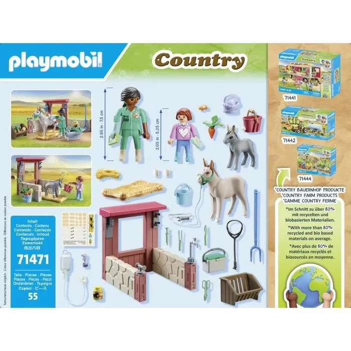 PLAYMOBIL 71471 Set de jeu Vétérinaire avec animaux de la ferme, 55 pièces, à partir de 4 ans